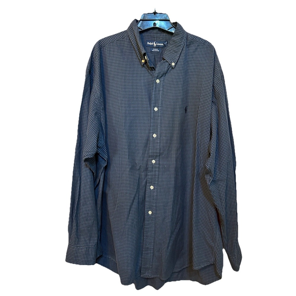 Vintage Ralph Lauren Blake Long Sleeve Shirt Blue Plaid Mens Size XL 100% Cotton